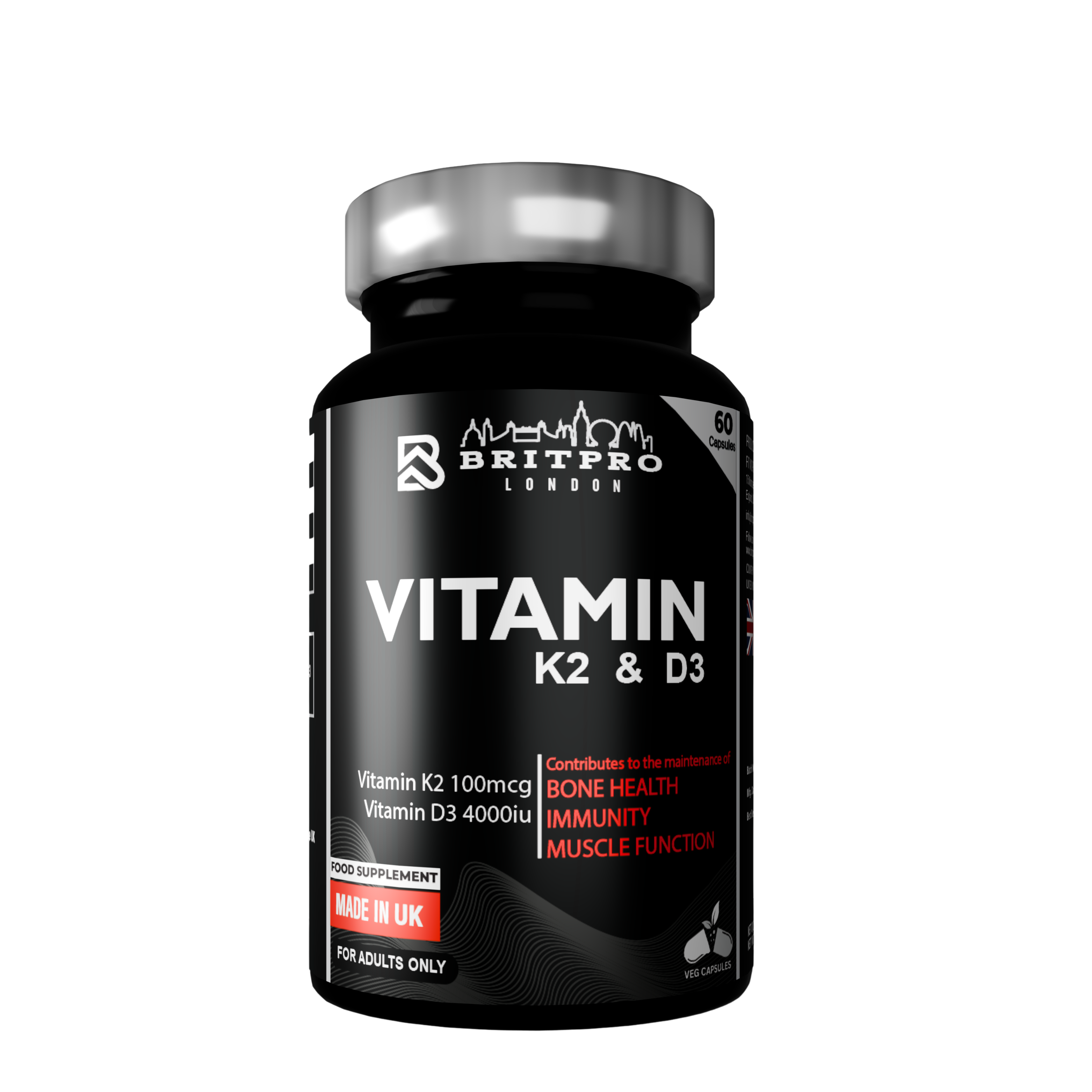 BRITPRO London® Vitamin K2 & D3, 60 Capsules