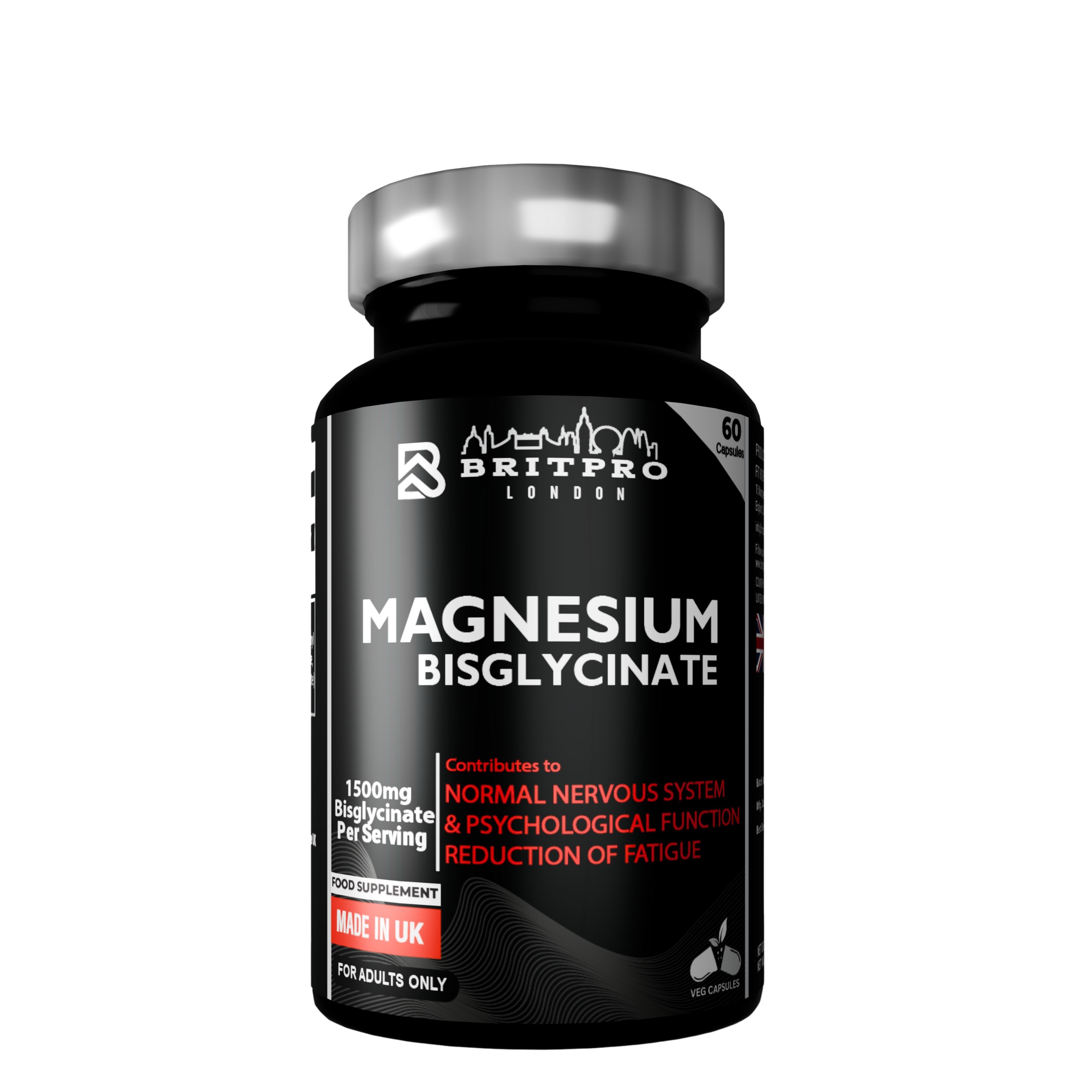 BRITPRO London® Magnesium Bisglycinate 1500mg, 60 Capsules