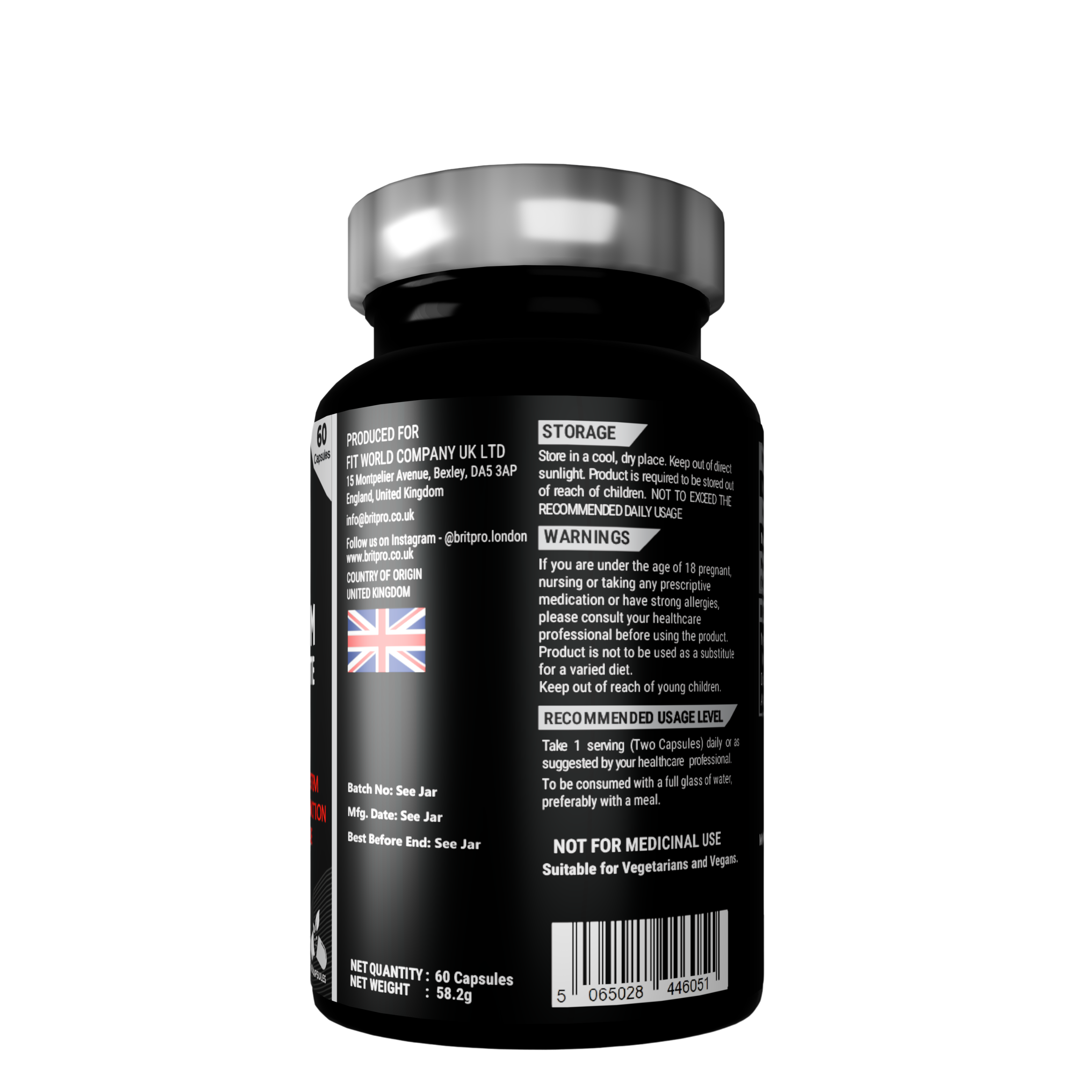 BRITPRO London® Magnesium Bisglycinate 1500mg, 60 Capsules