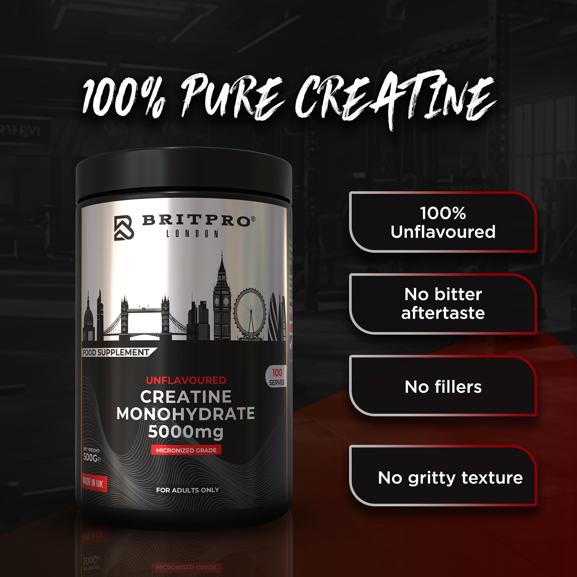 BRITPRO London®  Unflavoured Creatine 500G