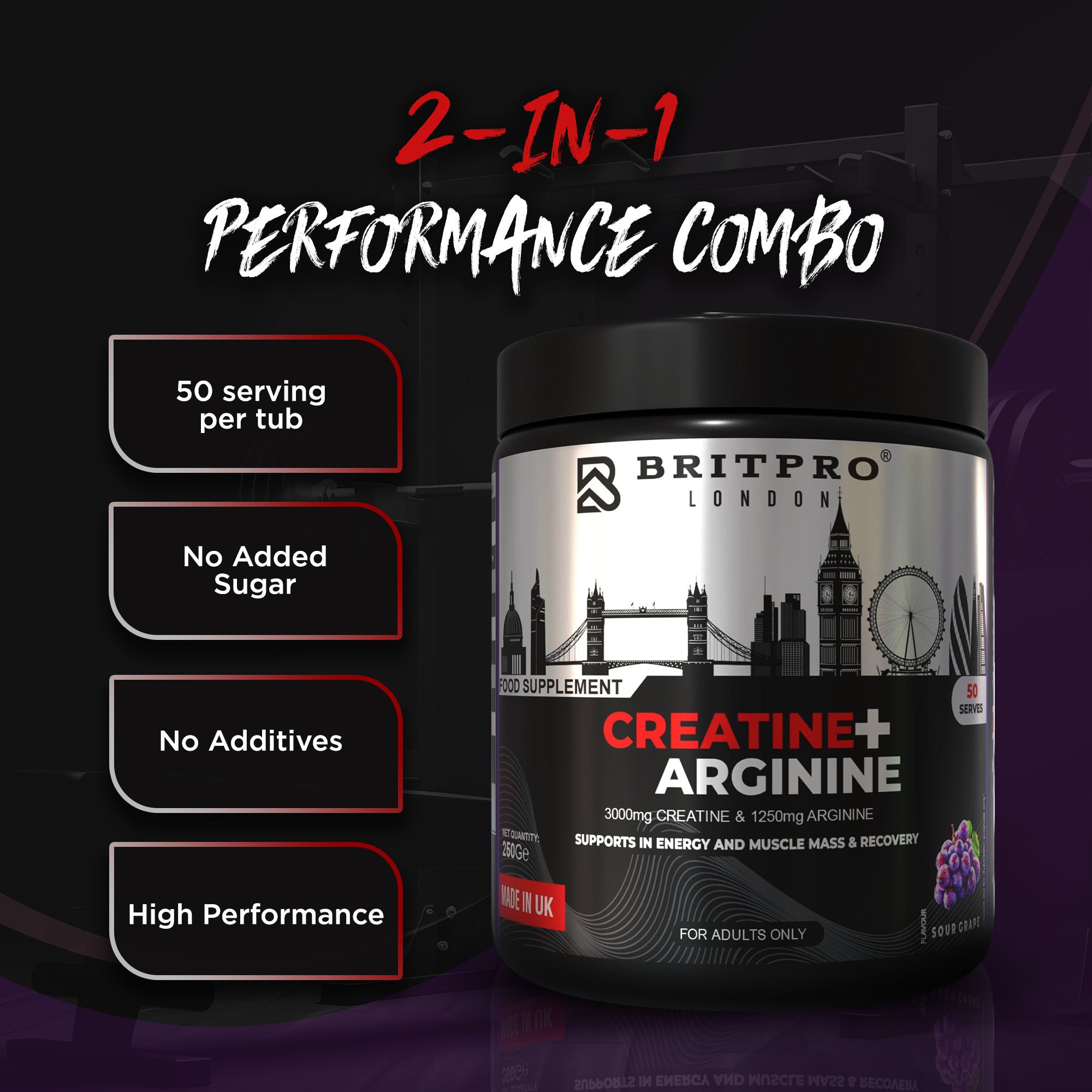 BRITPRO London® Creatine + Arginine 250G