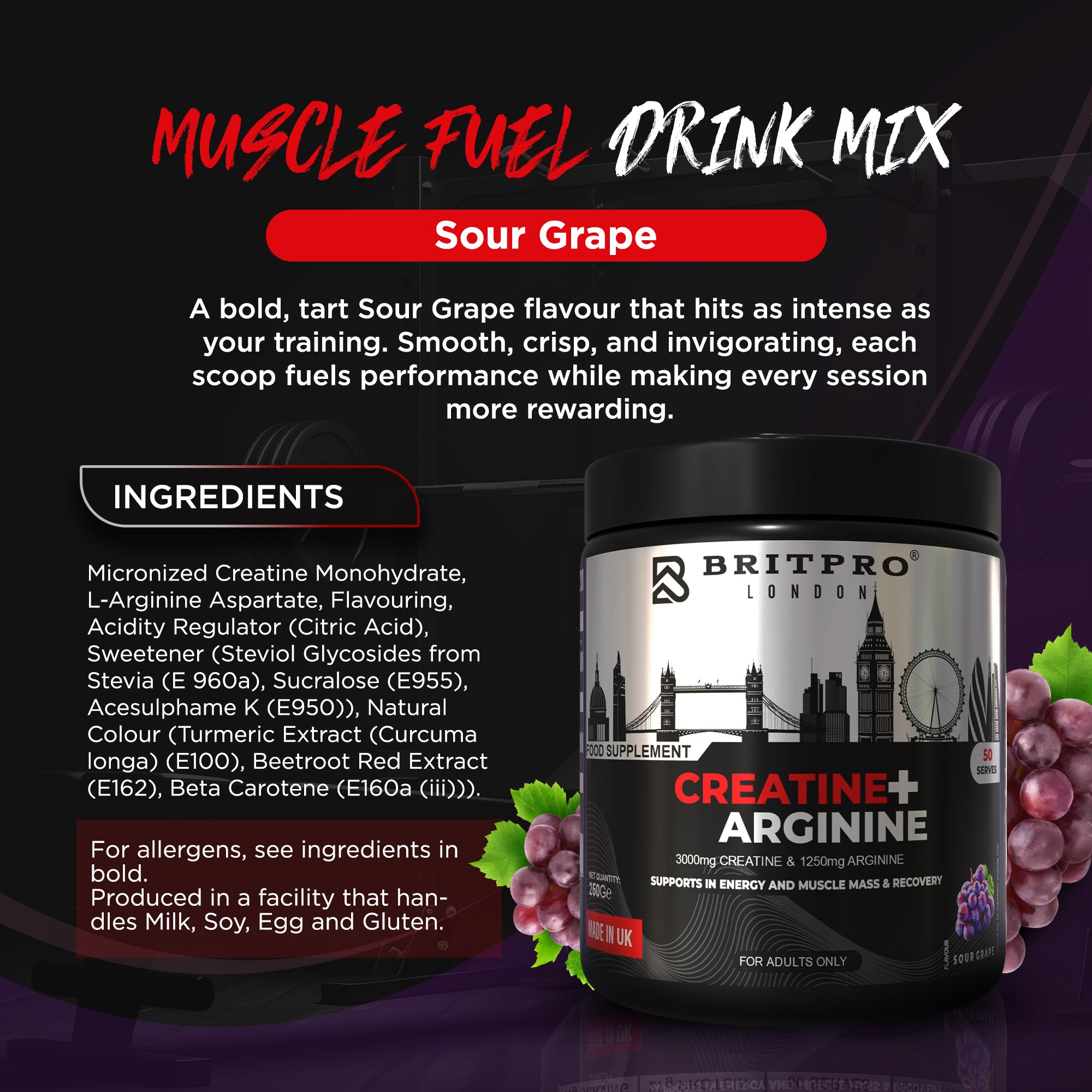 BRITPRO London® Creatine + Arginine 250G