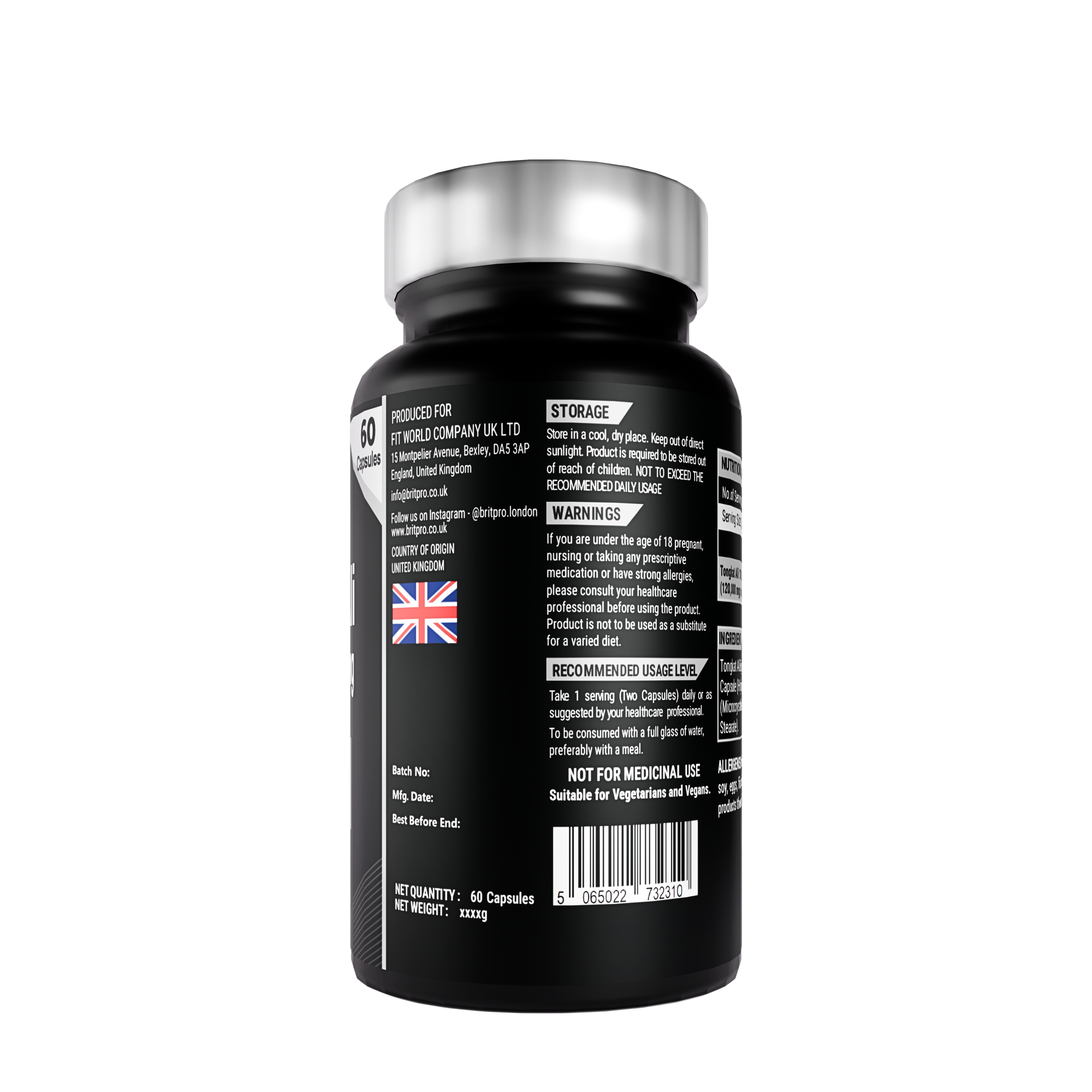 BRITPRO London® Tongkat Ali 1200mg, 60 Capsules